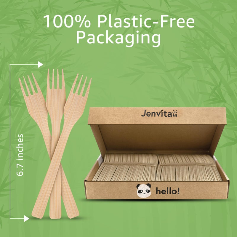 Jenvita 100% Bamboo Forks Set - High End Disposable Cutlery (100 Biodegradable Forks) | Reusable or Disposable Bamboo Utensils | Compostable FSC Certified Flatware for Weddings, Camping, Parties - Image 3